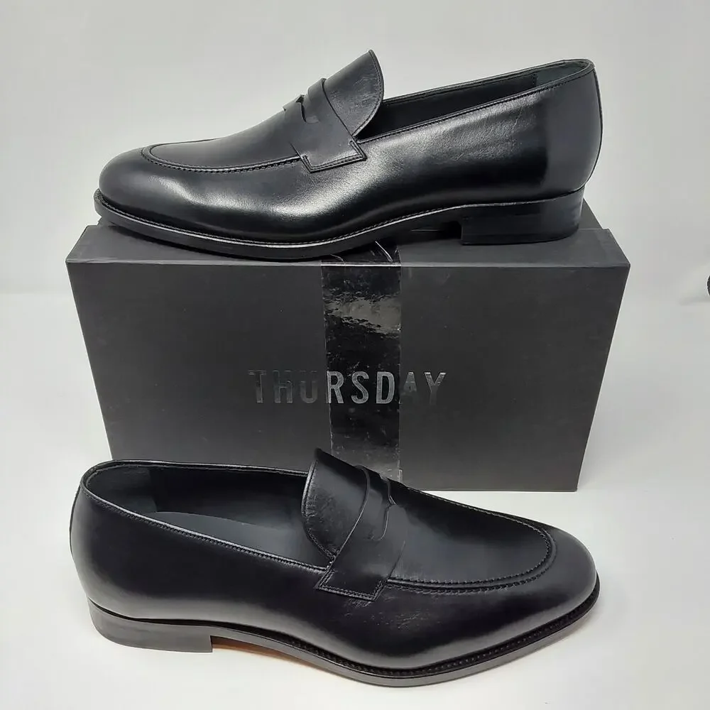 Thursday Boot Co Lincoln Penny Loafers Men's 12.5 Black Leather Dress Shoes NIB
